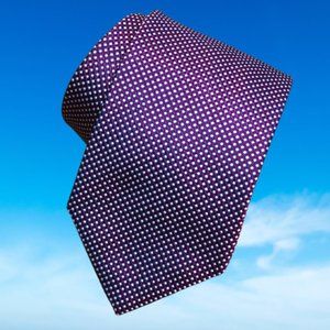 $490 BRIONI Navy Blue White Micro Polka Dots Geometric Handmade Silk Neck Tie
